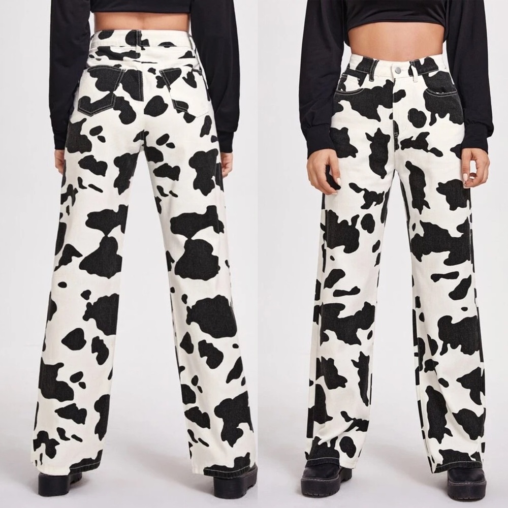 Shein Cow Print Wide Leg Jeans Size L
